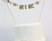 Featured in BRIDES MAGAZINE - Wedding Cake Banner - Wedding Cake Topper - Mr and Mrs Cake Banner - Wedding Cake Topper: Olive and Light Pink