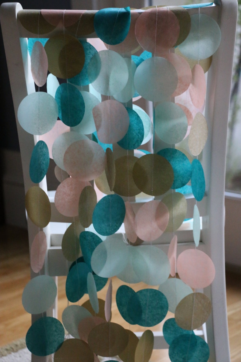 Party Garland Wedding Backdrop Tissue Paper Garland Photo Backdrop- Teal Mint Gold Peach Photo Backdrop Paper Garland Wedding Garland