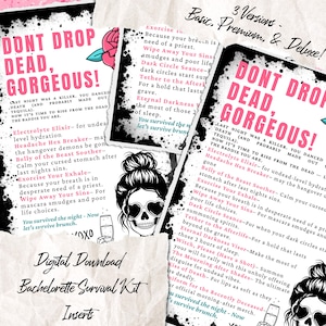 Till Death Bachelorette Survival Kit Printable Insert, Hangover Kit Digital Download, 3 Versions, DIY Goth Bride Favor Bag Insert