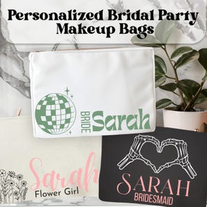 Personalized Bridesmaid Makeup Bag | Custom Name Cosmetic Pouch for Bachelorette Party Favors | Maid of Honor Proposal Gift | Bride Toiletry