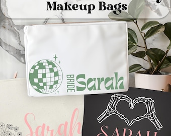 Personalized Bridesmaid Makeup Bag | Custom Name Cosmetic Pouch for Bachelorette Party Favors | Maid of Honor Proposal Gift | Bride Toiletry