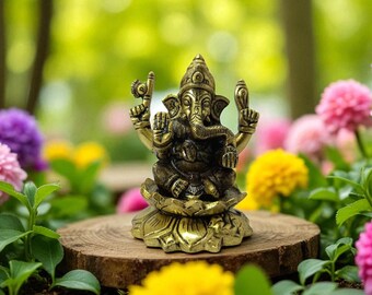Brass Ganesha Statue: Hindu God Ganpati Idol for Home Decor