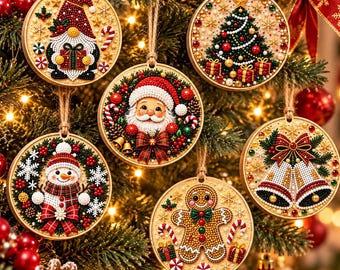 DIY Christmas Ornament Craft Kit, 6 Wooden Bead Art Decorations, Raised 3D Detail, Festive Tree Hanging Set, Holiday Gift Set for Family