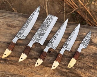 Custom Handmade D2 with Aching 5pcs  Chef Knife Set  Anniversary Gifts | Wedding gift | Gift for men&#39;s | gift for him