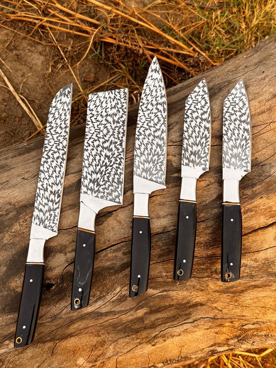 Hand Forged D2 Steel Chef Knife Set, Kitchen Knives | Chef Knive Set, Handmade 5 Pcs Luxury Etching Blade Set Gift for him, Gifts for her