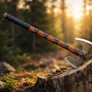 Hand Forged Double Bit Viking Axe | High Carbon Steel Bushcraft Hatchet