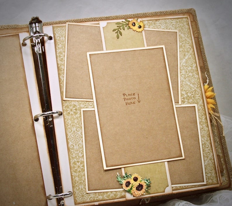 Sunflower Wedding Book, 8x10 Photo Album, Ring Bound Wedding Album, Burlap Guest Book, Custom Colors image 3
