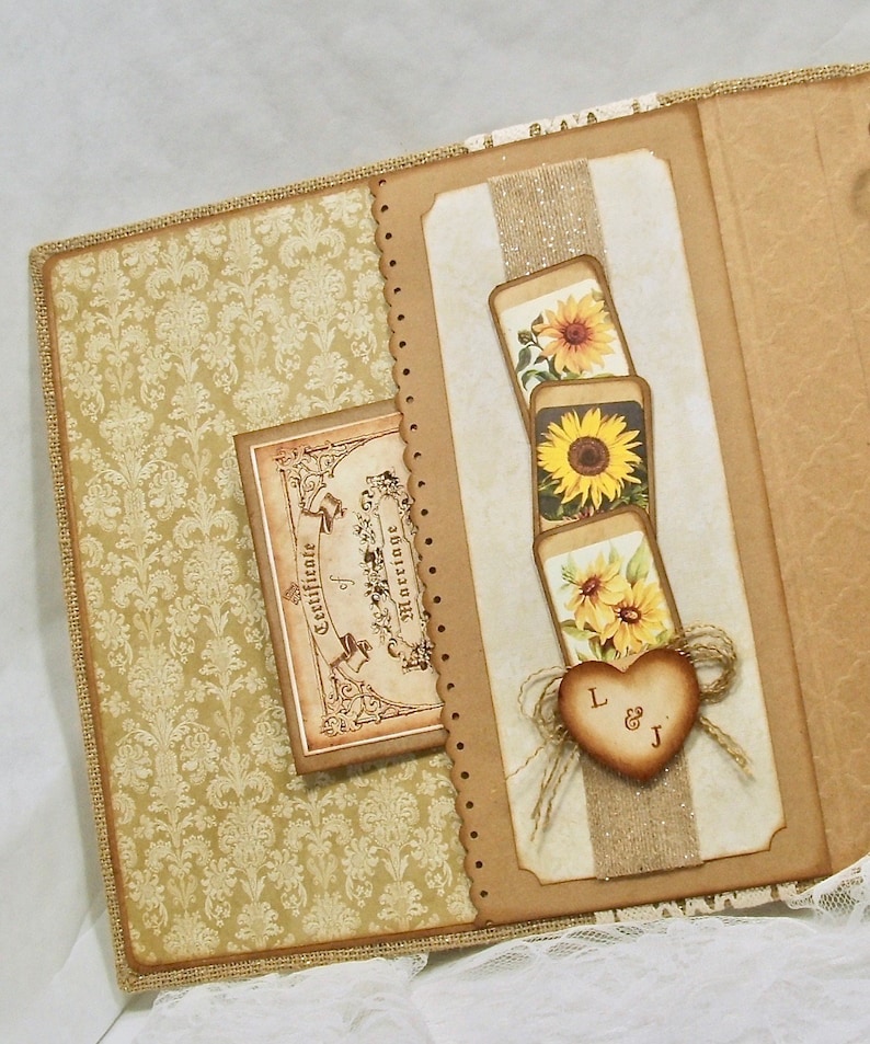 Sunflower Wedding Book, 8x10 Photo Album, Ring Bound Wedding Album, Burlap Guest Book, Custom Colors image 2