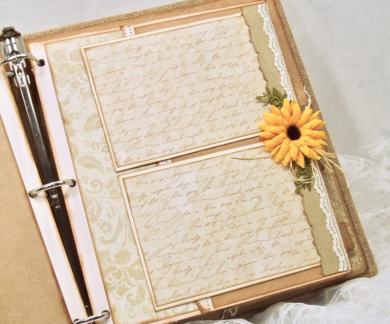 Sunflower Wedding Book, 8x10 Photo Album, Ring Bound Wedding Album, Burlap Guest Book, Custom Colors image 5