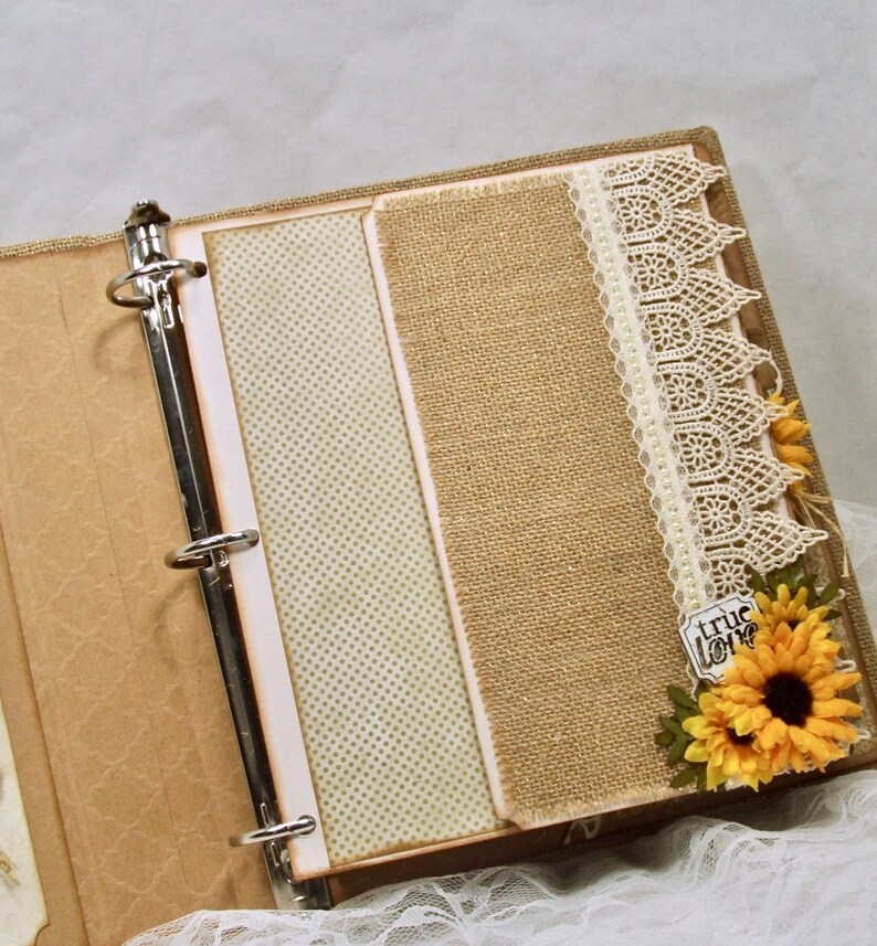 Sunflower Wedding Book, 8x10 Photo Album, Ring Bound Wedding Album, Burlap Guest Book, Custom Colors image 6