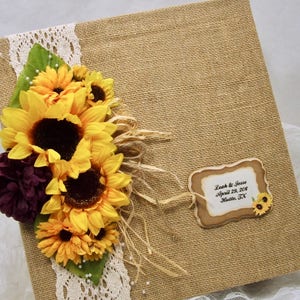 Sunflower Wedding Book, 8x10 Photo Album, Ring Bound Wedding Album, Burlap Guest Book, Custom Colors image 1