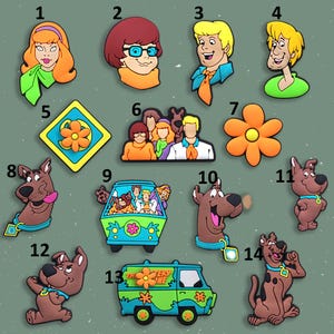 14PCS Vintage Cartoon Dog Shoe Charms Set • Retro Adventure Crew Inspired • Groovy Van Aesthetic Clog Charms for Kids & Adults bild 2