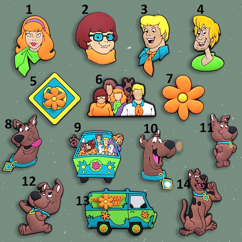 14PCS Vintage Cartoon Dog Shoe Charms Set • Retro Adventure Crew Inspired • Groovy Van Aesthetic Clog Charms for Kids & Adults bild 2