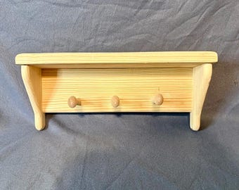 Wood Shelf, Rustic Wooden Shelves, Wooden Shelf with Pegs, Wooden Wall Shelves, Wooden Wall Decor, Homemade Shelf, 16 inches
