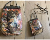 OOAK Jane Yoo purse, hand painted crossbody bag, vintage 90s art to wear, hand painted leather bag, boho purse, bohemian luxe
