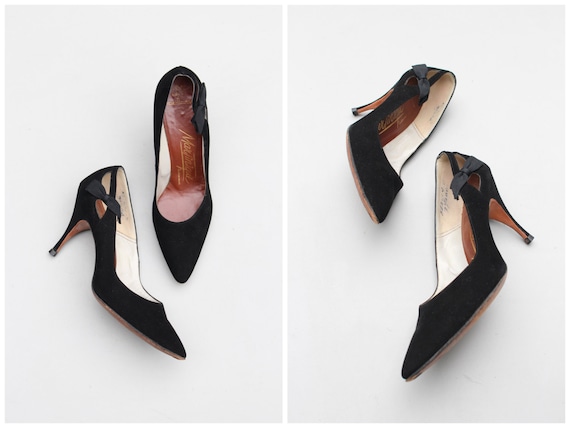 vintage 50s couture heels - black suede high heels