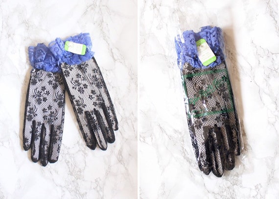 vintage 80s lace costume gloves - black lace glove