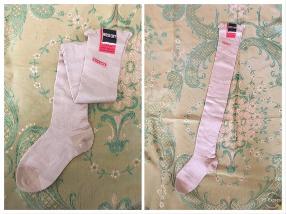 vintage 30s stockings, beige cotton OTK stockings