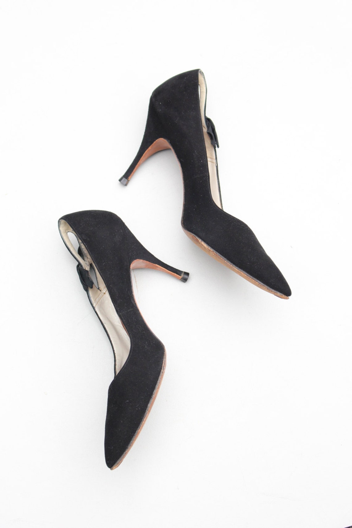 Vintage 50s couture heels black suede high heels / vintage | Etsy