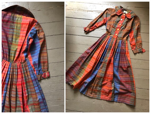 SALE! true vintage 1950s rainbow plaid fit & flare