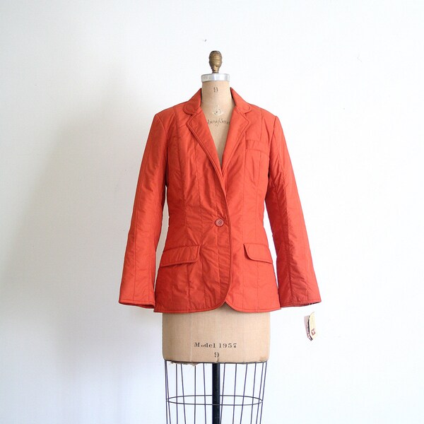deadstock ladies jacket - quilted blazer / Pumpkin Orange - vintage 70's / White Stag - nos with tags
