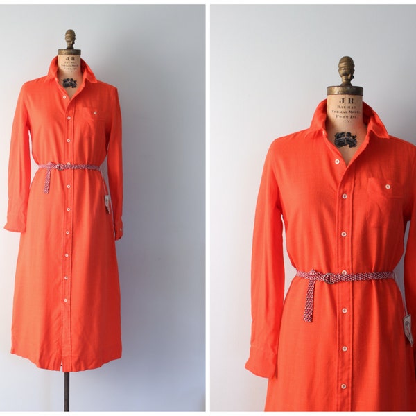 rayon linen J. G. Hook shirt dress  - new old stock with tags / tangerine orange linen dress - preppy summer dress - vintage orange dress