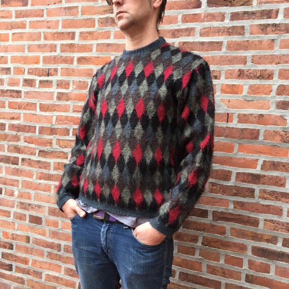 vintage 50s 60s diamond pattern sweater - mod swea
