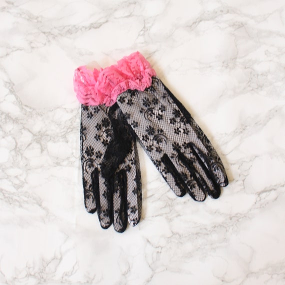 vintage 80s lace gloves - vintage prom gloves / G