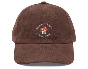 Embroidered Mushroom Corduroy Hat: Cottagecorecore Fall Fashion