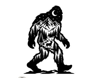 Bigfoot Montagna SVG png / Sasquatch Natura Riempimento Svg / Cervo della Foresta Bigfoot / Glowforge xTool Sasquatch / File di taglio Bigfoot per Cricut / Esterno