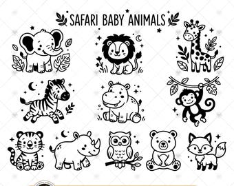Safari Baby Animals SVG PNG Bundle: Cute Jungle Animals, Nursery Decor, Baby Shower, Kids Shirt, SVG, Instant Download