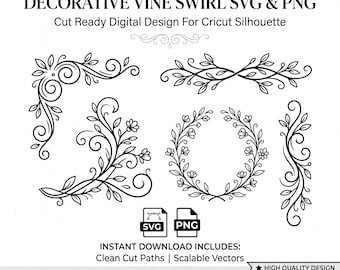 Decorative Vine SVG png | Floral Swirl Bundle Svg | Vine Border Svg | Wedding Clipart Svg | Cricut Silhouette Floral | Floral Wreath Svg