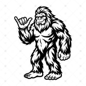 Bigfoot Shaka SVG: Funny Sasquatch Hang Loose, Surf Beach Shirt, Humor Cryptid Gift, Summer, SVG, PNG, Instant Download