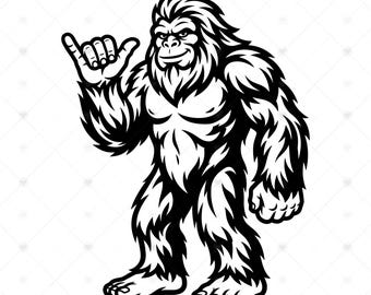Bigfoot Shaka SVG: Divertente Sasquatch rilassato, maglietta da spiaggia per surf, regalo umoristico a tema criptide, estate, SVG, PNG, download immediato