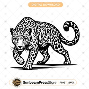 Jaguar SVG png | Leopard Svg | Strykande stor katt Svg | Tribal Jaguar Svg | Glowforge xTool Jaguar | Cricut stor katt klippfil | Jaguar present