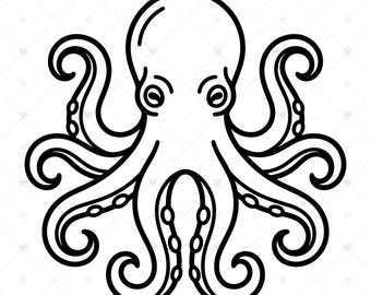 Polpo SVG PNG: Decorazione nautica oceanica, Regalo a tema creature marine, Arte murale costiera, Stile tatuaggio, SVG, Download immediato