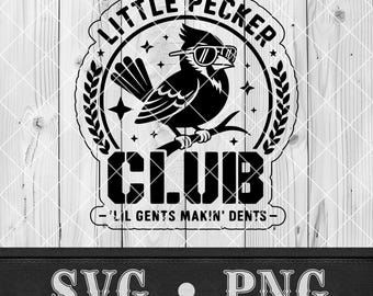 Little Pecker Club SVG PNG, design di toppa con uccello divertente, logo distintivo con umorismo sarcastico sugli animali, file per maglietta tagliata al laser Cricut Glowforge xTool