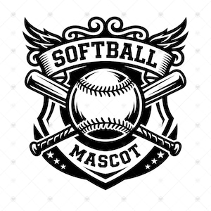 Softball Winged Emblem SVG: Varsity Team T-Shirt Design, Championship Banner Tumbler, Athletic Mom Hat Patch Gift, Cut Files, SVG, PNG