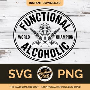 SVG PNG de alcohol funcional / Insignia de lúpulo de cerveza SVG / Parche para sombrero SVG / Regalo divertido de cerveza / Glowforge xTool Cerveza artesanal / Archivo de corte Cricut