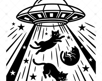 Enlèvement de chat OVNI SVG PNG : extraterrestres volant des chats, chemise drôle pour amoureux des chats, cadeau humour spatial, Halloween, téléchargement immédiat