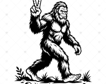 Segno della pace di Bigfoot SVG PNG: Impronte di Sasquatch che camminano, maglietta hippie per esterni, regalo divertente a tema cripti, SVG, download immediato