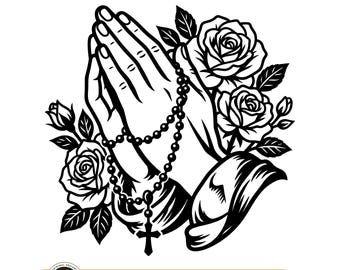 Praying Hands Rosary SVG png | Rosary Roses Svg | Catholic Svg | Floral Prayer Svg | Glowforge xTool Faith | Cricut Praying Hands Cut File