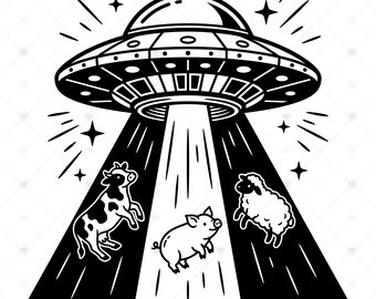 OVNI animaux de la ferme SVG PNG : enlèvement extraterrestre vache cochon mouton, chemise drôle d'humour rural, cadeau de science-fiction, svg, téléchargement immédiat