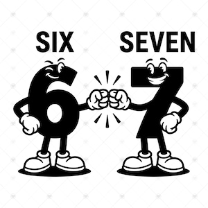 6 7 SVG PNG: Virala meme-seriefigurer, Gen Alpha-tröja, rolig barnpresent, Brainrot, SVG, direktnedladdning