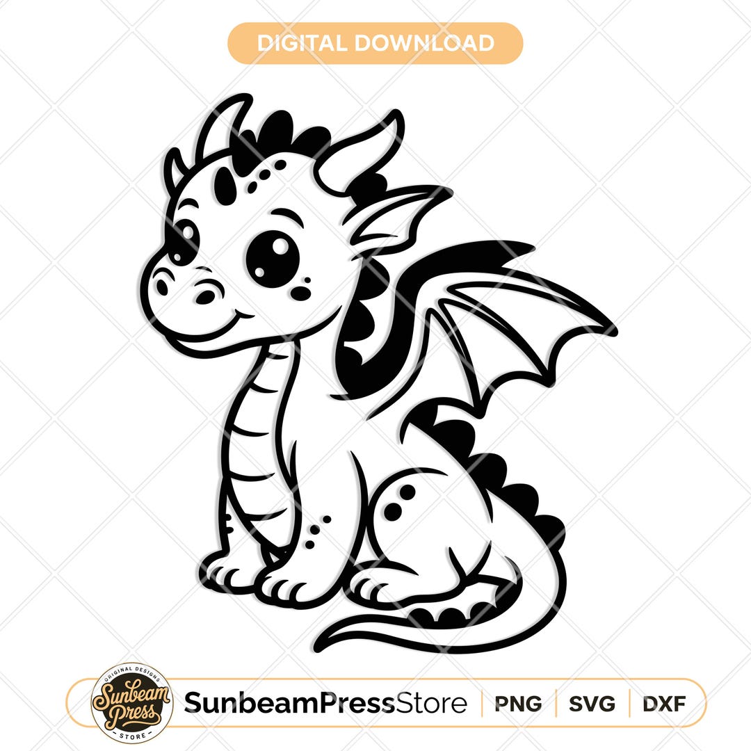 Cute Baby Dragon SVG, Dragon Clipart PNG, Kids Dragon Cut File, Cricut ...