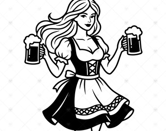 Oktoberfest Beer Girl SVG PNG: Dirndl, maglietta da festival tedesco, abbigliamento da birrificio, regalo per amanti della birra, autunno, SVG, download immediato