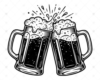 Boccali da birra Cheers SVG PNG: Design per brindare, Regalo per amanti della birra, Maglietta da bar, Addio al celibato, SVG, Download immediato