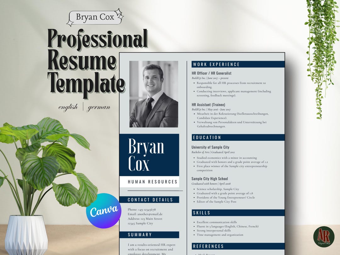 Professional Modern Job Resume CV Canva Template ATS A4 in English ...