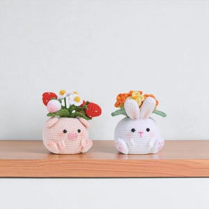 Crochet patterns Pots + BONUS, Bunny and pig Pot Crochet Pattern, Flower Pot Crochet Pattern, adorable crafts