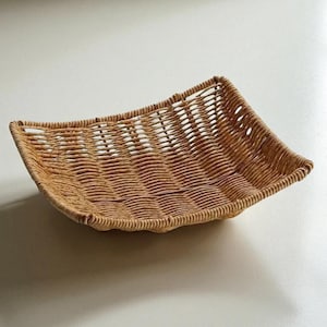Woven Rattan Tray | Wicker Storage Basket | Food Bread Fruit Cake Tray | Picnic Basket | Kitchen Organizer Tray